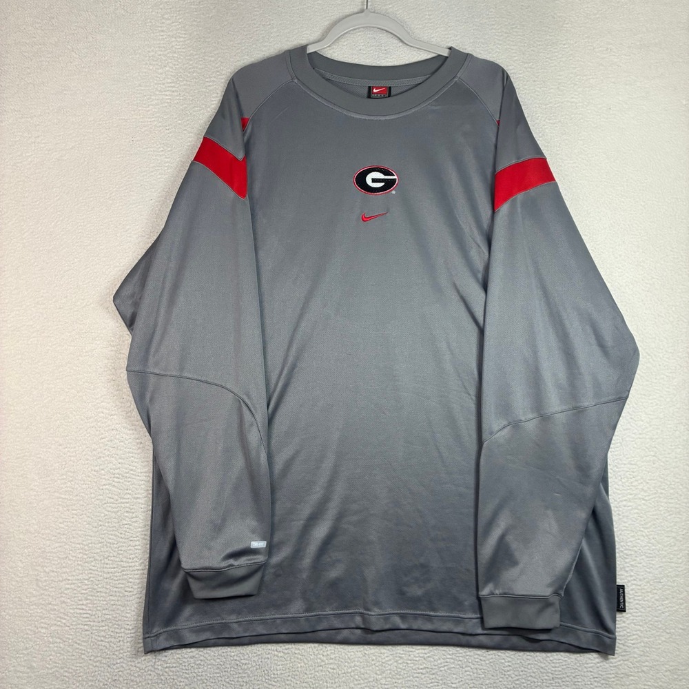 Vintage Nike Center Swoosh Georgia Bulldogs Shirt Men 2XL Gray Red Long Sleeve
